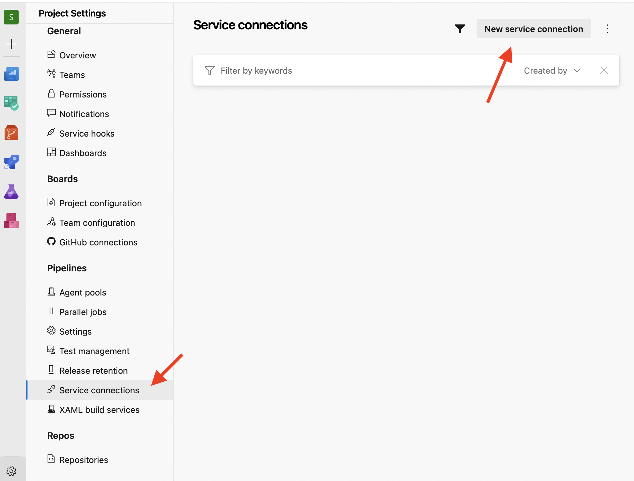 Service connection setup 