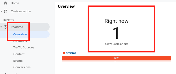 Google Analytics Real time view 