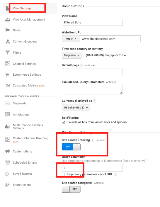 Google Analytics: Site Search setup. 